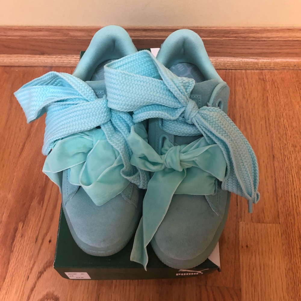 Puma Suede Turquoise blue Bow 👟 SNEAKERS